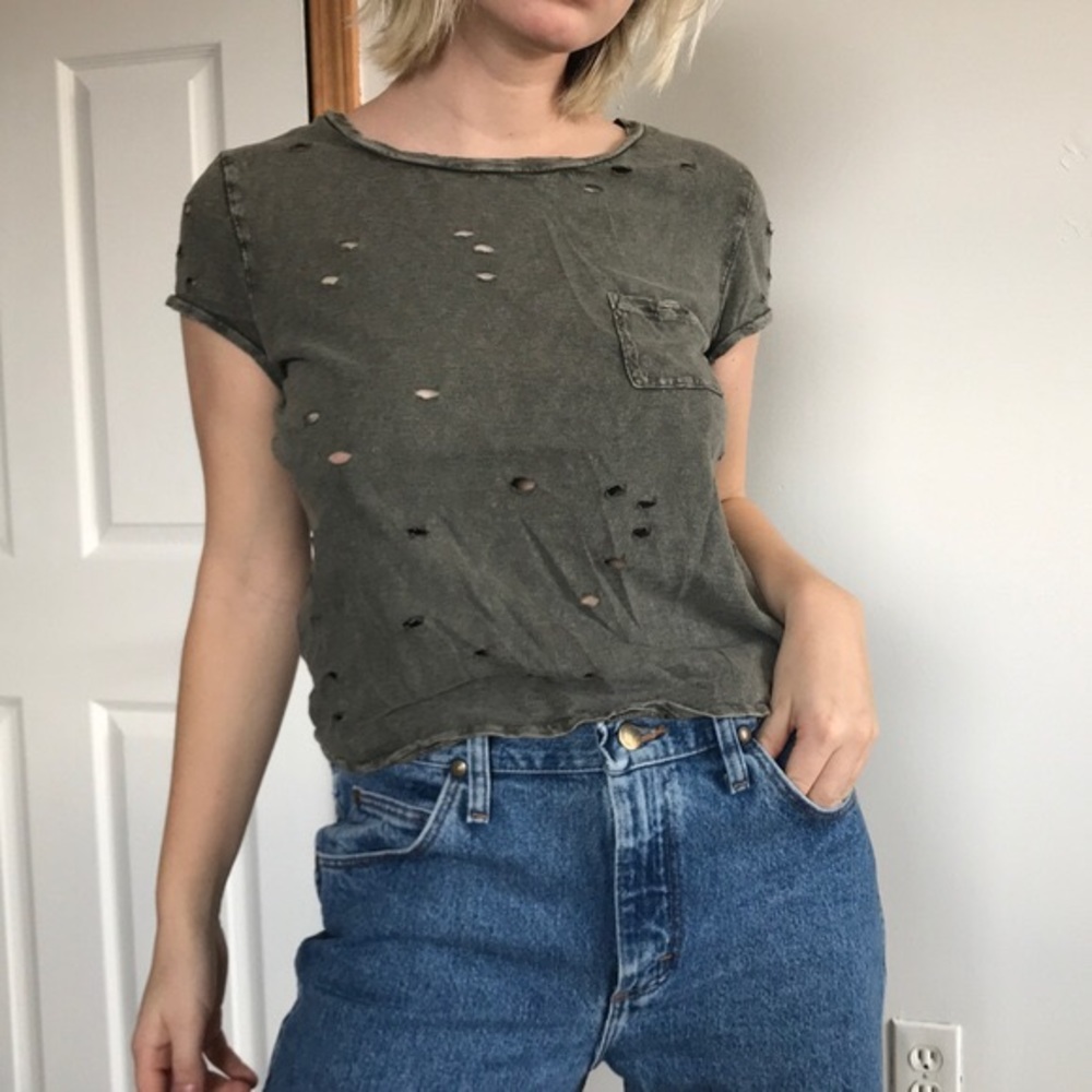 Distressed army green crop top